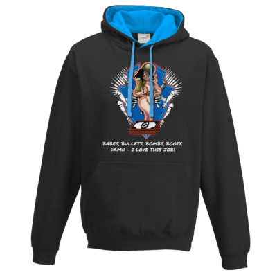 Motiv: Two-Tone Hoodie - LootBoy - Babes, Bullets, Bombs, Booty - bestimme auf Wunsch Details wie Produkt, Grösse, Farbe und Position selbst ! Motiv: Two-Tone Hoodie - LootBoy - Babes, Bullets, Bombs, Booty