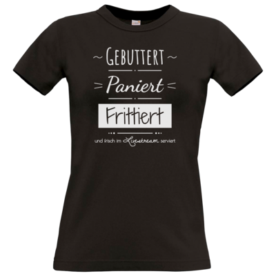 Motiv: T-Shirt Damen Premium FAIR WEAR - Gebuttert & Paniert - bestimme auf Wunsch Details wie Produkt, Grösse, Farbe und Position selbst ! Motiv: T-Shirt Damen Premium FAIR WEAR - Gebuttert & Paniert