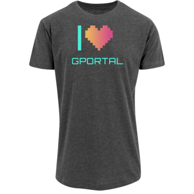Motiv: Shaped Long Tee - I Love GPORTAL - bestimme auf Wunsch Details wie Produkt, Grösse, Farbe und Position selbst ! Motiv: Shaped Long Tee - I Love GPORTAL