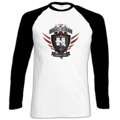 Motiv: Longsleeve Baseball T - Team Heidelwurst - bestimme auf Wunsch Details wie Produkt, Grösse, Farbe und Position selbst ! Motiv: Longsleeve Baseball T - Team Heidelwurst