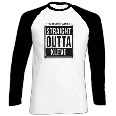 Motiv: Longsleeve Baseball T - Curry - Straight Outta Kleve - bestimme auf Wunsch Details wie Produkt, Grösse, Farbe und Position selbst ! Motiv: Longsleeve Baseball T - Curry - Straight Outta Kleve