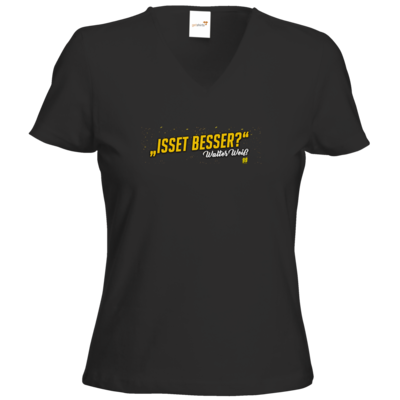 Motiv: T-Shirt Damen V-Neck Classic - Walter Weiss - Isset besser - bestimme auf Wunsch Details wie Produkt, Grösse, Farbe und Position selbst ! Motiv: T-Shirt Damen V-Neck Classic - Walter Weiss - Isset besser