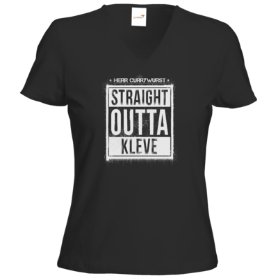 Motiv: T-Shirt Damen V-Neck Classic - Curry - Straight Outta Kleve - bestimme auf Wunsch Details wie Produkt, Grösse, Farbe und Position selbst ! Motiv: T-Shirt Damen V-Neck Classic - Curry - Straight Outta Kleve