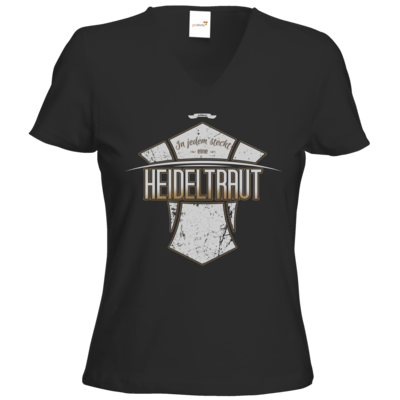 Motiv: T-Shirts Damen V-Neck FAIR WEAR - Heidelwurst Merch - Heideltraut - Slogan - bestimme auf Wunsch Details wie Produkt, Grösse, Farbe und Position selbst ! Motiv: T-Shirts Damen V-Neck FAIR WEAR - Heidelwurst Merch - Heideltraut - Slogan