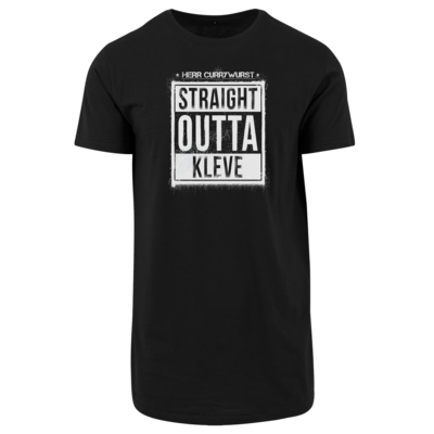 Motiv: Shaped Long Tee - Curry - Straight Outta Kleve - bestimme auf Wunsch Details wie Produkt, Grösse, Farbe und Position selbst ! Motiv: Shaped Long Tee - Curry - Straight Outta Kleve