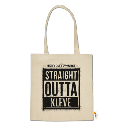 Motiv: Baumwolltasche - Curry - Straight Outta Kleve - bestimme auf Wunsch Details wie Produkt, Grösse, Farbe und Position selbst ! Motiv: Baumwolltasche - Curry - Straight Outta Kleve