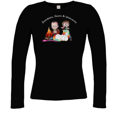 Motiv: Longsleeve Damen FAIR WEAR - DerPeci - Zombies, Guns and Unicorns - bestimme auf Wunsch Details wie Produkt, Grösse, Farbe und Position selbst ! Motiv: Longsleeve Damen FAIR WEAR - DerPeci - Zombies, Guns and Unicorns