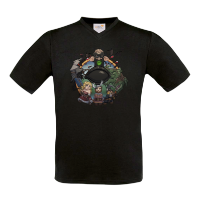 Motiv: T-Shirt V-Neck FAIR WEAR - Let's Plays - Das Buch Der Abenteuer - Chibi - bestimme auf Wunsch Details wie Produkt, Grösse, Farbe und Position selbst ! Motiv: T-Shirt V-Neck FAIR WEAR - Let's Plays - Das Buch Der Abenteuer - Chibi