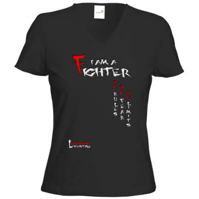 Motiv: T-Shirts Damen V-Neck FAIR WEAR - Kampfkunst Lifestyle - I am a Fighter - bestimme auf Wunsch Details wie Produkt, Grösse, Farbe und Position selbst ! Motiv: T-Shirts Damen V-Neck FAIR WEAR - Kampfkunst Lifestyle - I am a Fighter