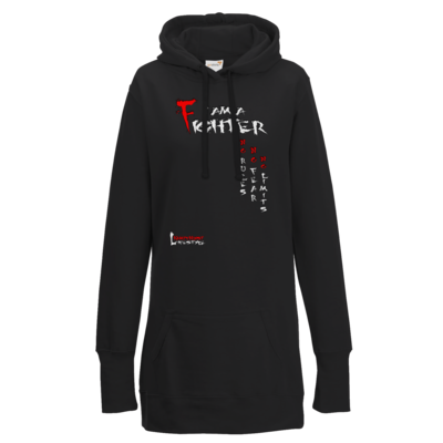 Motiv: Lady Longline Hoodie - Kampfkunst Lifestyle - I am a Fighter - bestimme auf Wunsch Details wie Produkt, Grösse, Farbe und Position selbst ! Motiv: Lady Longline Hoodie - Kampfkunst Lifestyle - I am a Fighter