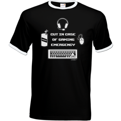 Motiv: T-Shirt Ringer - Gaming Emergency - bestimme auf Wunsch Details wie Produkt, Grösse, Farbe und Position selbst ! Motiv: T-Shirt Ringer - Gaming Emergency