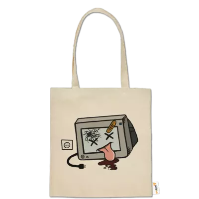 Motiv: Baumwolltasche - TV kaputt - bestimme auf Wunsch Details wie Produkt, Grösse, Farbe und Position selbst ! Motiv: Baumwolltasche - TV kaputt
