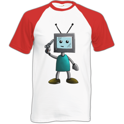 Motiv: Baseball-T FAIR WEAR - TV Man - bestimme auf Wunsch Details wie Produkt, Grösse, Farbe und Position selbst ! Motiv: Baseball-T FAIR WEAR - TV Man