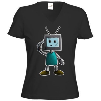 Motiv: T-Shirts Damen V-Neck FAIR WEAR - TV Man - bestimme auf Wunsch Details wie Produkt, Grösse, Farbe und Position selbst ! Motiv: T-Shirts Damen V-Neck FAIR WEAR - TV Man