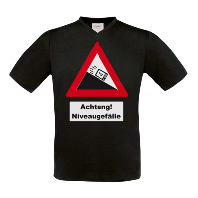 Motiv: T-Shirt V-Neck FAIR WEAR - Achtung Niveaugefaelle - bestimme auf Wunsch Details wie Produkt, Grösse, Farbe und Position selbst ! Motiv: T-Shirt V-Neck FAIR WEAR - Achtung Niveaugefaelle