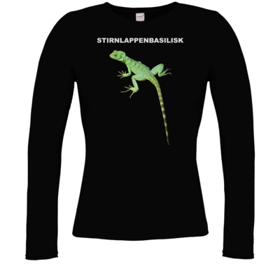 Motiv: Longsleeve Damen FAIR WEAR - Stirnlappenbasilisk - bestimme auf Wunsch Details wie Produkt, Grösse, Farbe und Position selbst ! Motiv: Longsleeve Damen FAIR WEAR - Stirnlappenbasilisk