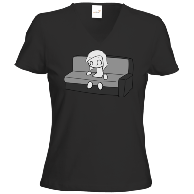 Motiv: T-Shirts Damen V-Neck FAIR WEAR - DarkViktory Couch Woman - bestimme auf Wunsch Details wie Produkt, Grösse, Farbe und Position selbst ! Motiv: T-Shirts Damen V-Neck FAIR WEAR - DarkViktory Couch Woman