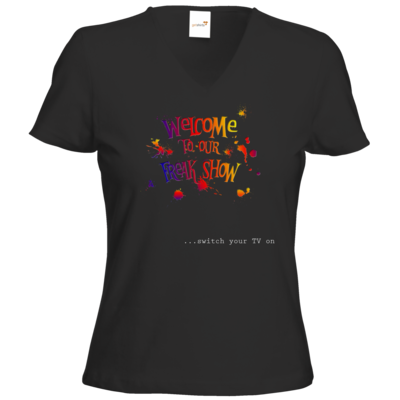 Motiv: T-Shirts Damen V-Neck FAIR WEAR - Freakshow - bestimme auf Wunsch Details wie Produkt, Grösse, Farbe und Position selbst ! Motiv: T-Shirts Damen V-Neck FAIR WEAR - Freakshow