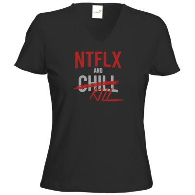Motiv: T-Shirt Damen V-Neck Classic - NTFLX - bestimme auf Wunsch Details wie Produkt, Grösse, Farbe und Position selbst ! Motiv: T-Shirt Damen V-Neck Classic - NTFLX