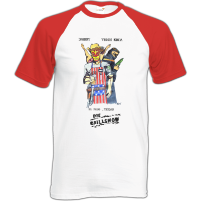 Motiv: Baseball-T FAIR WEAR - Die Grillshow - Filmplakat - bestimme auf Wunsch Details wie Produkt, Grösse, Farbe und Position selbst ! Motiv: Baseball-T FAIR WEAR - Die Grillshow - Filmplakat