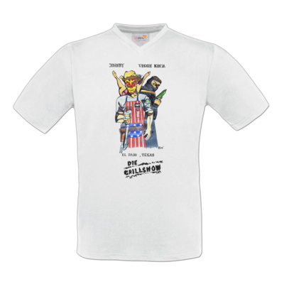 Motiv: T-Shirt V-Neck FAIR WEAR - Die Grillshow - Filmplakat - bestimme auf Wunsch Details wie Produkt, Grösse, Farbe und Position selbst ! Motiv: T-Shirt V-Neck FAIR WEAR - Die Grillshow - Filmplakat