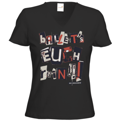 Motiv: T-Shirts Damen V-Neck FAIR WEAR - Grillshow Ballerts euch rein - bestimme auf Wunsch Details wie Produkt, Grösse, Farbe und Position selbst ! Motiv: T-Shirts Damen V-Neck FAIR WEAR - Grillshow Ballerts euch rein