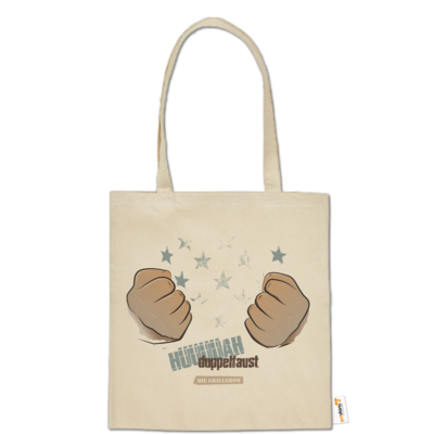 Motiv: Baumwolltasche - Grillshow Doppelfaust - bestimme auf Wunsch Details wie Produkt, Grösse, Farbe und Position selbst ! Motiv: Baumwolltasche - Grillshow Doppelfaust