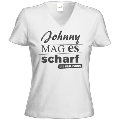 Motiv: T-Shirts Damen V-Neck FAIR WEAR - Grillshow Johnny mag es scharf - bestimme auf Wunsch Details wie Produkt, Grösse, Farbe und Position selbst ! Motiv: T-Shirts Damen V-Neck FAIR WEAR - Grillshow Johnny mag es scharf