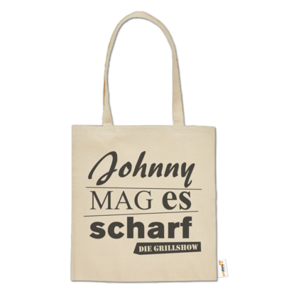 Motiv: Baumwolltasche - Grillshow Johnny mag es scharf - bestimme auf Wunsch Details wie Produkt, Grösse, Farbe und Position selbst ! Motiv: Baumwolltasche - Grillshow Johnny mag es scharf