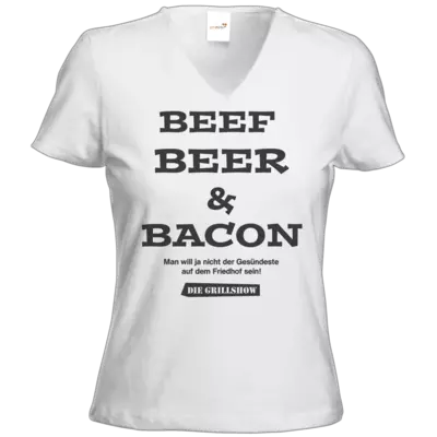 Motiv: T-Shirts Damen V-Neck FAIR WEAR - Beef, Beer & Bacon 