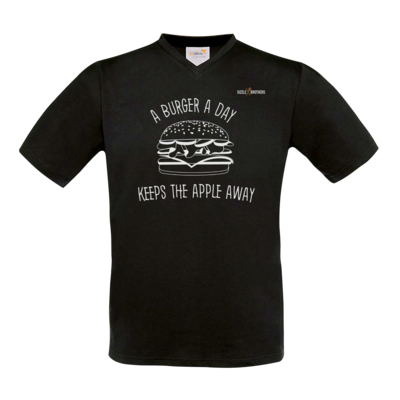 Motiv: T-Shirt V-Neck FAIR WEAR - SizzleBrothers - Grillen - Burger Apple - bestimme auf Wunsch Details wie Produkt, Grösse, Farbe und Position selbst ! Motiv: T-Shirt V-Neck FAIR WEAR - SizzleBrothers - Grillen - Burger Apple