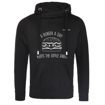 Motiv: Cross Neck Hoodie - SizzleBrothers - Grillen - Burger Apple - bestimme auf Wunsch Details wie Produkt, Grösse, Farbe und Position selbst ! Motiv: Cross Neck Hoodie - SizzleBrothers - Grillen - Burger Apple