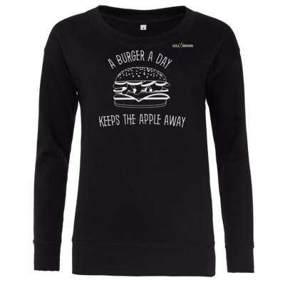 Motiv: Girlie Crew Sweatshirt - SizzleBrothers - Grillen - Burger Apple - bestimme auf Wunsch Details wie Produkt, Grösse, Farbe und Position selbst ! Motiv: Girlie Crew Sweatshirt - SizzleBrothers - Grillen - Burger Apple