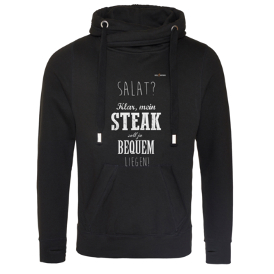 Motiv: Cross Neck Hoodie - SizzleBrothers - Grillen - Salat Steak bequem - bestimme auf Wunsch Details wie Produkt, Grösse, Farbe und Position selbst ! Motiv: Cross Neck Hoodie - SizzleBrothers - Grillen - Salat Steak bequem