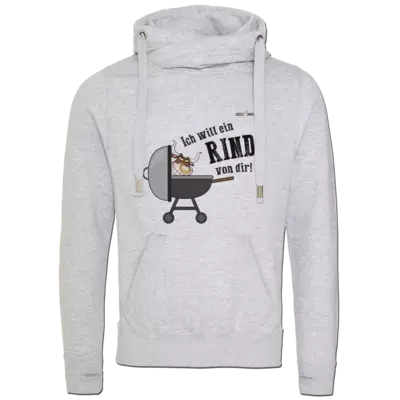 Motiv: Cross Neck Hoodie - SizzleBrothers - Grillen - Ich will ein Rind - bestimme auf Wunsch Details wie Produkt, Grösse, Farbe und Position selbst ! Motiv: Cross Neck Hoodie - SizzleBrothers - Grillen - Ich will ein Rind