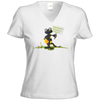 Motiv: T-Shirts Damen V-Neck FAIR WEAR - Willi mit Schild 3 - bestimme auf Wunsch Details wie Produkt, Grösse, Farbe und Position selbst ! Motiv: T-Shirts Damen V-Neck FAIR WEAR - Willi mit Schild 3