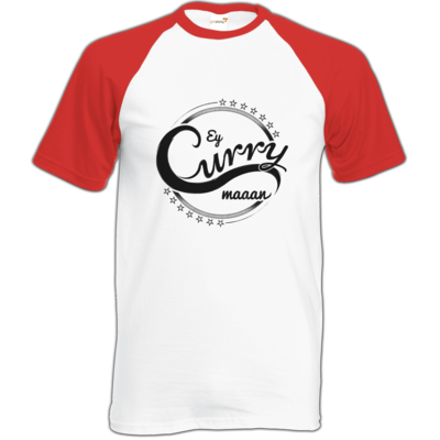Motiv: Baseball-T FAIR WEAR - Ey Curry Maaan - bestimme auf Wunsch Details wie Produkt, Grösse, Farbe und Position selbst ! Motiv: Baseball-T FAIR WEAR - Ey Curry Maaan