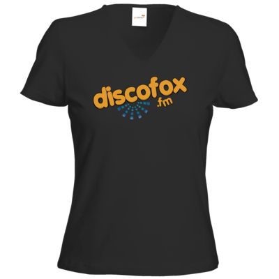 Motiv: T-Shirt Damen V-Neck Classic - Discofox FM - Logo XL - bestimme auf Wunsch Details wie Produkt, Grösse, Farbe und Position selbst ! Motiv: T-Shirt Damen V-Neck Classic - Discofox FM - Logo XL