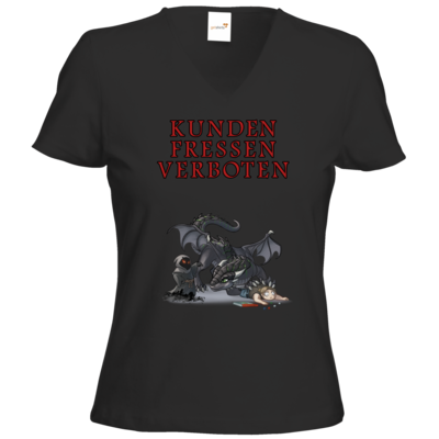 Motiv: T-Shirts Damen V-Neck FAIR WEAR - Ulisses - Kunden fressen verboten - bestimme auf Wunsch Details wie Produkt, Grösse, Farbe und Position selbst ! Motiv: T-Shirts Damen V-Neck FAIR WEAR - Ulisses - Kunden fressen verboten