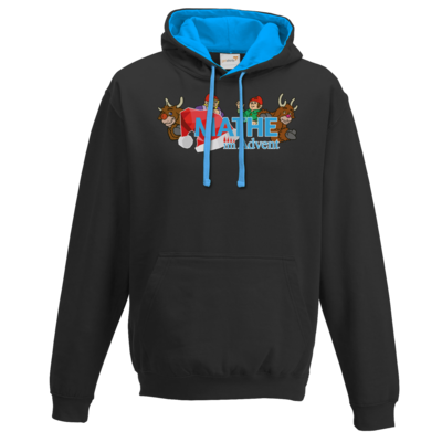 Motiv: Two-Tone Hoodie - Logo mit Wichteln und Rentieren - bestimme auf Wunsch Details wie Produkt, Grösse, Farbe und Position selbst ! Motiv: Two-Tone Hoodie - Logo mit Wichteln und Rentieren