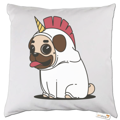 Motiv: Kissen - Einhorn Mops - bestimme auf Wunsch Details wie Produkt, Grösse, Farbe und Position selbst ! Motiv: Kissen - Einhorn Mops