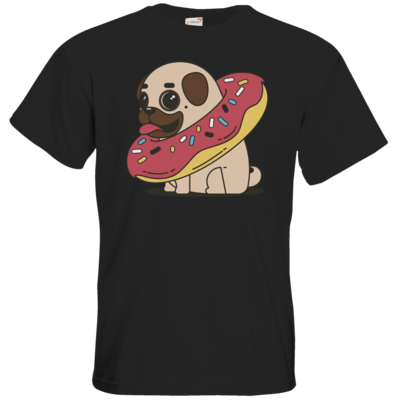 Motiv: T-Shirt Premium FAIR WEAR - Mops mit Donut - bestimme auf Wunsch Details wie Produkt, Grösse, Farbe und Position selbst ! Motiv: T-Shirt Premium FAIR WEAR - Mops mit Donut