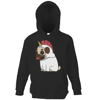 Motiv: Kids Hooded Sweat - Einhorn Mops - bestimme auf Wunsch Details wie Produkt, Grösse, Farbe und Position selbst ! Motiv: Kids Hooded Sweat - Einhorn Mops
