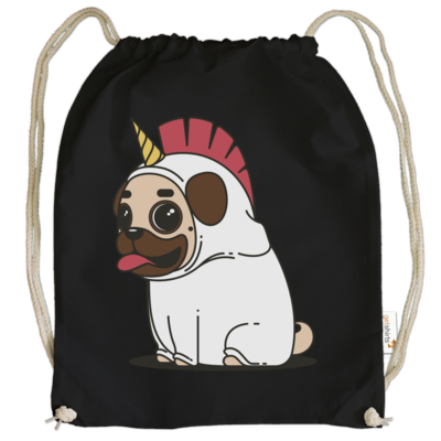Motiv: Cotton Gymsac - Einhorn Mops - bestimme auf Wunsch Details wie Produkt, Grösse, Farbe und Position selbst ! Motiv: Cotton Gymsac - Einhorn Mops