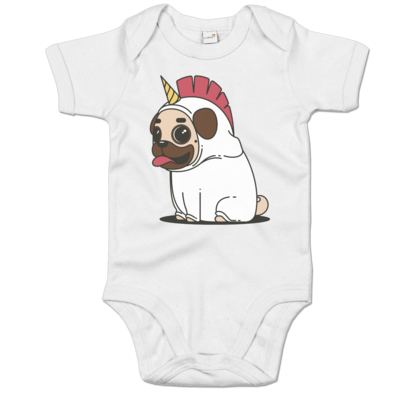 Motiv: Baby Body Organic - Einhorn Mops - bestimme auf Wunsch Details wie Produkt, Grösse, Farbe und Position selbst ! Motiv: Baby Body Organic - Einhorn Mops
