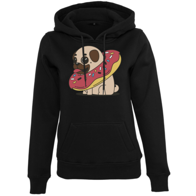 Motiv: Womens Heavy Hoody - Mops mit Donut - bestimme auf Wunsch Details wie Produkt, Grösse, Farbe und Position selbst ! Motiv: Womens Heavy Hoody - Mops mit Donut