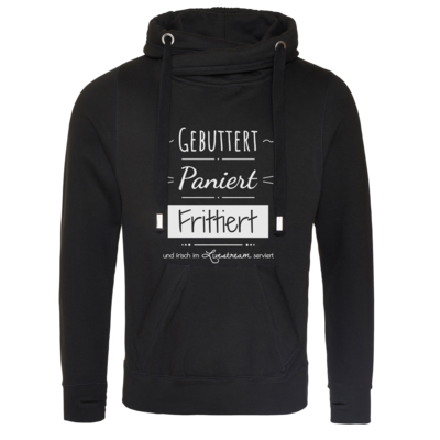 Motiv: Cross Neck Hoodie - Gebuttert & Paniert - bestimme auf Wunsch Details wie Produkt, Grösse, Farbe und Position selbst ! Motiv: Cross Neck Hoodie - Gebuttert & Paniert