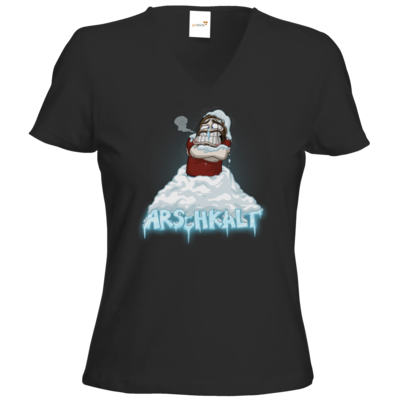 Motiv: T-Shirts Damen V-Neck FAIR WEAR - Arschkalt - bestimme auf Wunsch Details wie Produkt, Grösse, Farbe und Position selbst ! Motiv: T-Shirts Damen V-Neck FAIR WEAR - Arschkalt