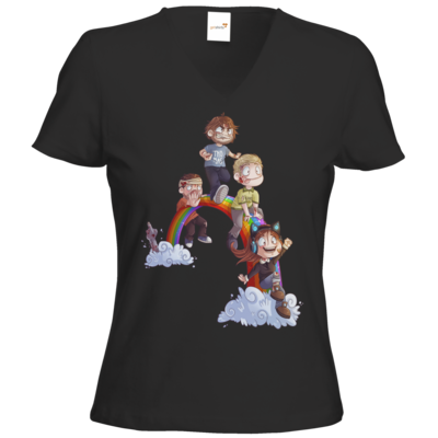 Motiv: T-Shirts Damen V-Neck FAIR WEAR - Dead by Daylight - Regenbogen - bestimme auf Wunsch Details wie Produkt, Grösse, Farbe und Position selbst ! Motiv: T-Shirts Damen V-Neck FAIR WEAR - Dead by Daylight - Regenbogen