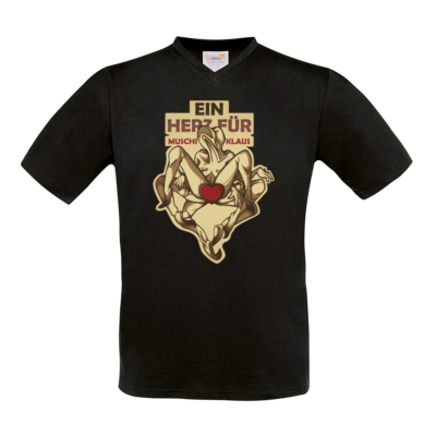 Motiv: T-Shirt V-Neck FAIR WEAR - Ein Herz fuer Muschiklaus - bestimme auf Wunsch Details wie Produkt, Grösse, Farbe und Position selbst ! Motiv: T-Shirt V-Neck FAIR WEAR - Ein Herz fuer Muschiklaus